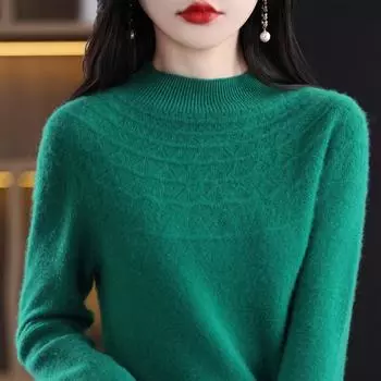 Женский свитер с полуводолазкой, кашемир Цинхэ, 30% кашемир, 70% шерсть, зимний вязаный пуловер, осенний свитер, кашемировый свитер L бежевый