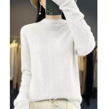 Женский свитер с полуводолазкой, кашемир Цинхэ, 30% кашемир, 70% шерсть, зимний вязаный пуловер, осенний свитер, кашемировый свитер L бежевый