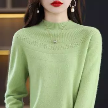 Женский свитер с полуводолазкой, кашемир Цинхэ, 30% кашемир, 70% шерсть, зимний вязаный пуловер, осенний свитер, кашемировый свитер