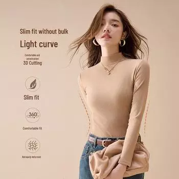 Женский свитер с полуводолазкой в рубчик - 2024 Осень/Зима Теплый топ со средним воротником XL (120-130 catties)