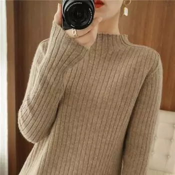 Женский свитер с полувысоким воротником, базовое пальто 2022, осень и зима, корейская версия, свободный универсальный пуловер, короткий свитер, пуловер