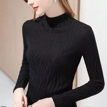 Женский свитер с полувысоким воротом, базовый свитер, женский осенне-зимний топ, облегающий и утягивающий вязаный свитер S