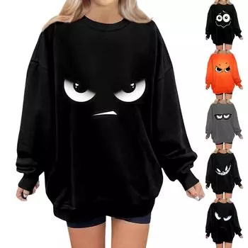 Женский свитер с принтом Expression, круглый вырез, спущенные плечи, длинный рукав, толстовка L чёрный