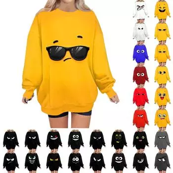 Женский свитер с принтом Expression, круглый вырез, спущенные плечи, длинный рукав, толстовка M серый