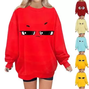 Женский свитер с принтом Expression, круглый вырез, спущенные плечи, длинный рукав, толстовка S