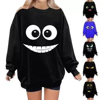 Женский свитер с принтом Expression, круглый вырез, спущенные плечи, длинный рукав, толстовка L чёрный