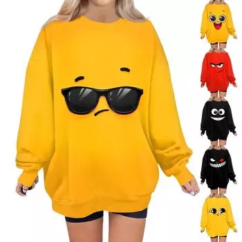 Женский свитер с принтом Expression, круглый вырез, спущенные плечи, длинный рукав, толстовка XXXL чёрный