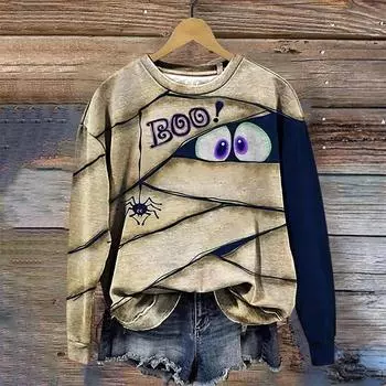 Женский свитер с принтом «Пылающие глаза паука», весна-осень, длинный рукав, пуловер Crewncek, топы, большие размеры, цветная одежда на Хэллоуин S