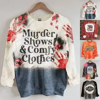 Женский свитер с принтом в реальном времени, красочная повседневная рубашка с длинным рукавом и принтом, верхняя блузка L оранжевый