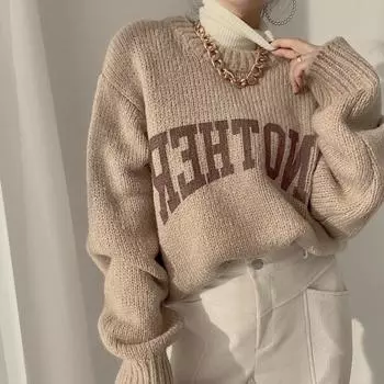 Женский свитер с ретро-буквой, свободный, ленивый, с круглым вырезом, цвет допамина, осенне-зимний one size розовый