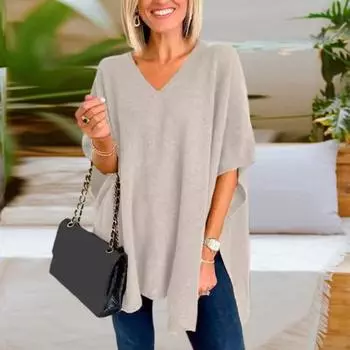 Женский свитер с V-образным вырезом, фасон «летучая мышь», без рукавов, свободный покрой, повседневный топ, однотонный, высокий M светло-серый