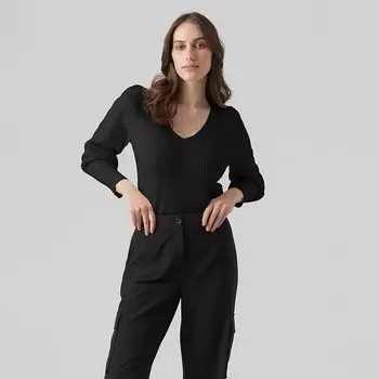 Женский свитер с V-образным вырезом и объемными рукавами VERO MODA S белый