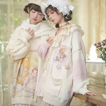 Женский свитер с V-образным вырезом и рисунком из мультфильма, кардиган, куртка, осень-зима, милый, свободный, нежный стиль, вязаный топ XXL жёлтый