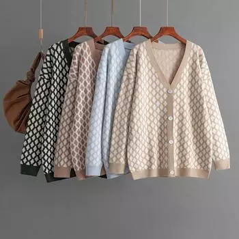 Женский свитер с V-образным вырезом и длинным рукавом в сетку, кардиган, осень-зима One Size темно-коричневого