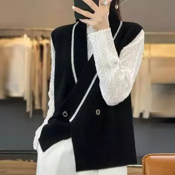 Женский свитер с V-образным вырезом на весну и осень, свободный повседневный свитер 2XL белый