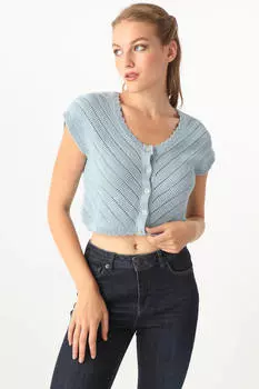 Женский свитер с v-образным вырезом на пуговицах синий