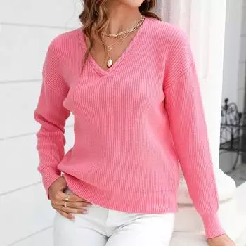 Женский свитер с v-образным вырезом, облегающий вязаный пуловер, топ S белый