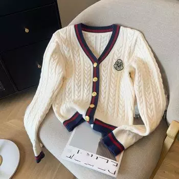 Женский свитер с V-образным вырезом, теплый трикотаж, джемпер, одежда, повседневный свитер, осень-зима, эстетика Kpop One Size темно-синий