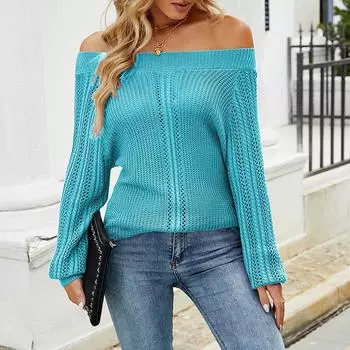 Женский свитер с вырезами на весну/лето, однотонный, сексуальный, с прямым вырезом и открытыми плечами S оранжевый