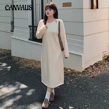 Женский свитер с вырезом и свободным трикотажным платьем больших размеров XL чёрный