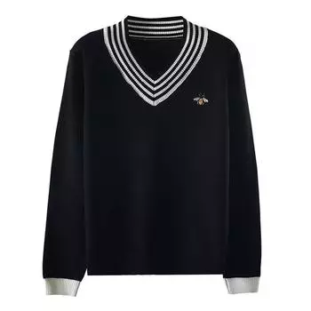 Женский свитер с вышивкой пчелы в европейском стиле на весну и осень C-019 S чёрный