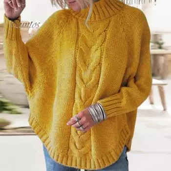 Женский свитер с высоким воротником и длинным рукавом, однотонный вязаный свитер с перекрученной текстурой, свободный крой, повседневные вязаные топы S розовый