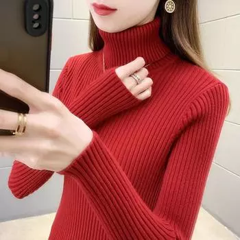 Женский свитер с высоким воротником, пуловер на зиму, осень и зиму 2022, тонкий и повседневный вязаный свитер в западном стиле, женский пуловер One Size чёрный