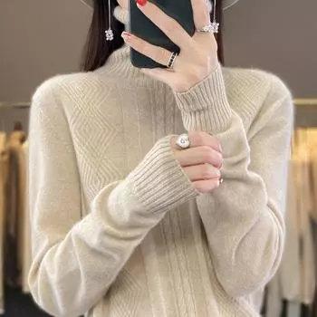 Женский свитер с высоким воротником Qinghe кашемир 30% кашемир 70% шерсть женский осенне-зимний кашемировый свитер мягкий и теплый