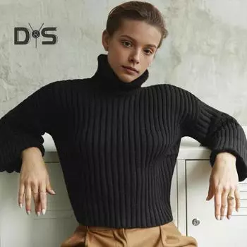 Женский свитер с высоким воротником, расклешенный, с длинным рукавом, короткий, вязаный топ, однотонный, свободный крой, ребристый, повседневный трикотаж M белый