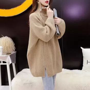 Женский свитер с высоким воротом Design Sense, новинка 2023 года, осенний свободный пуловер, универсальный вязаный свитер, женский топ One Size чёрный