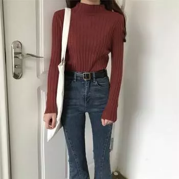 Женский свитер с высоким воротом и узором в полоску, внутренний свитер для женщин, белый универсальный топ на осень и зиму, черный вязаный свитер S белый