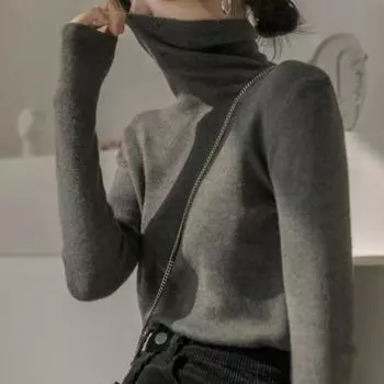 Женский свитер с высоким воротом, теплая трикотажная основа для осени и зимы, облегающий крой, длинный рукав, мягкий и липкий топ S