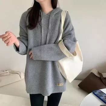 Женский свитер с завязками и капюшоном, простые однотонные трикотажные топы на осень-зиму, свободные толстовки с капюшоном One Size бежевый