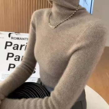 Женский свитер Slim Fit свитер универсальный для осени и зимы вязаный свитер с высоким воротом S лес зеленый