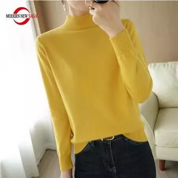 Женский свитер СОВРЕМЕННЫЙ НОВЫЙ весенний шерстяной свитер SAGA, водолазка, вязаный пуловер, осенний женский джемпер, вязаный топ S чёрный