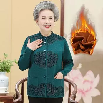 Женский свитер среднего и пожилого возраста, осенне-зимний вязаный свитер, утепленная бархатная куртка XL кардинал