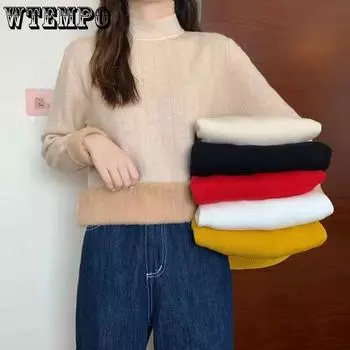 Женский свитер средней длины, свободный пуловер с круглым вырезом, осень и зима OneSize оранжевый