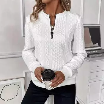 Женский свитер-свитер на молнии, повседневный, с длинными рукавами и текстурированным верхом на осень и зиму S белый