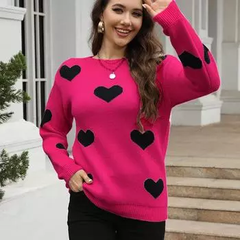 Женский свитер свободного кроя с длинными рукавами из жаккарда Love осень/зима S белый