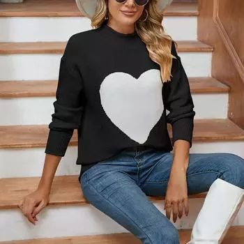 Женский свитер свободного кроя с круглым вырезом и длинными рукавами на осень/зиму Love S чёрный