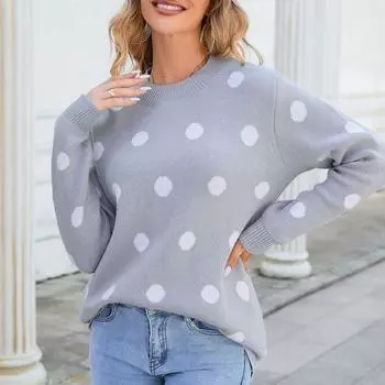 Женский свитер свободного кроя с круглым вырезом, жаккардовый, осенне-зимний, с длинным вязанным узором S чёрный