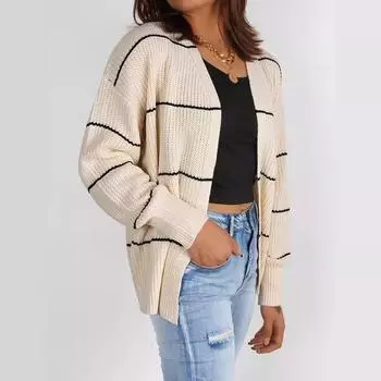 Женский свитер свободного кроя с V-образным вырезом в полоску, осень/зима S белый