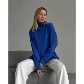 Женский свитер свободного кроя с высоким воротом на осень и зиму S зелёный