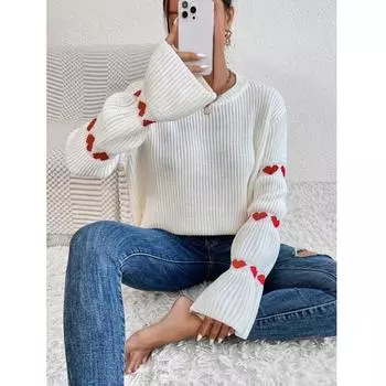 Женский свитер свободного покроя с длинным рукавом и о-образным вырезом на осень-зиму S коричневый