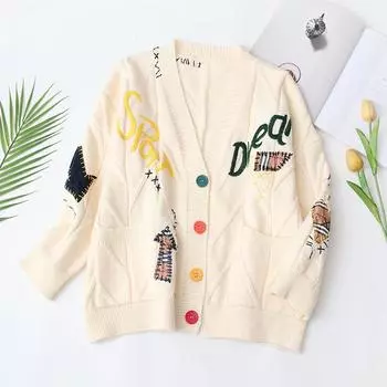 Женский свитер свободного покроя с ручной вышивкой, осень/зима one szie розовый