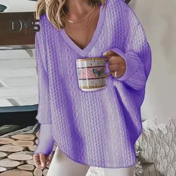 Женский свитер свободного покроя с V-образным вырезом и длинным рукавом, осенне-зимний, однотонный, свободный крой, вязаный пуловер, джемпер M белый