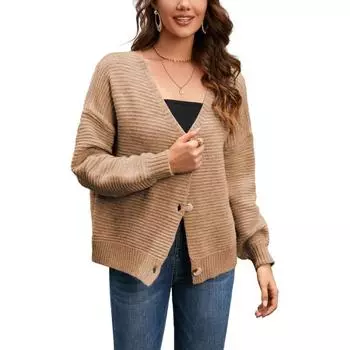 Женский свитер свободного покроя с V-образным вырезом на осень и зиму S абрикосовый