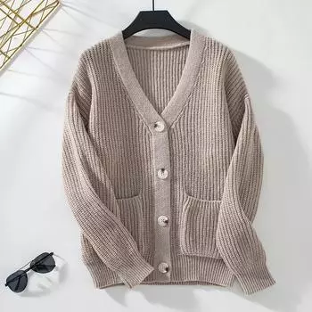 Женский свитер свободного покроя с V-образным вырезом, однобортный, осенне-зимний S розовый