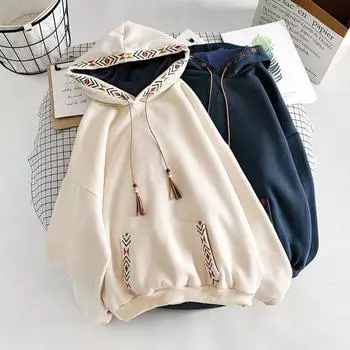 Женский свитер, свободный модный повседневный пуловер с капюшоном, большой размер, студенческое утолщенное пальто M синий