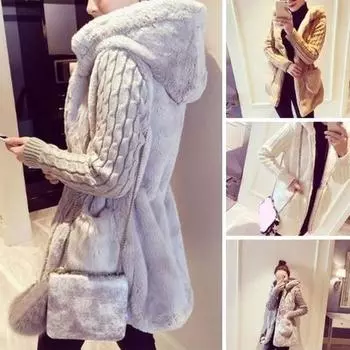 Женский свитер, теплый цвет, пальто средней длины с капюшоном, однотонный вязаный утолщенный кардиган, плюшевый женский 2XL серый
